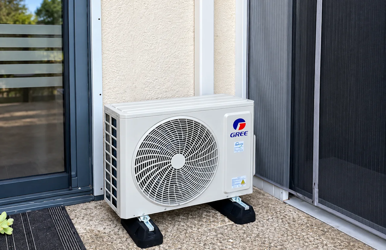 Pompe à chaleur installée à l’extérieur d’une habitation, photo du site FFE