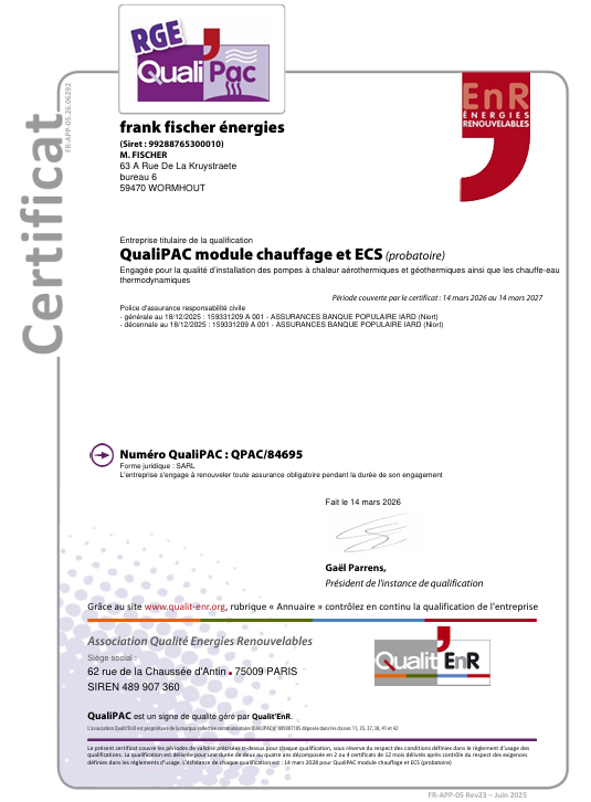 Certificat QualiPAC publié par FFE